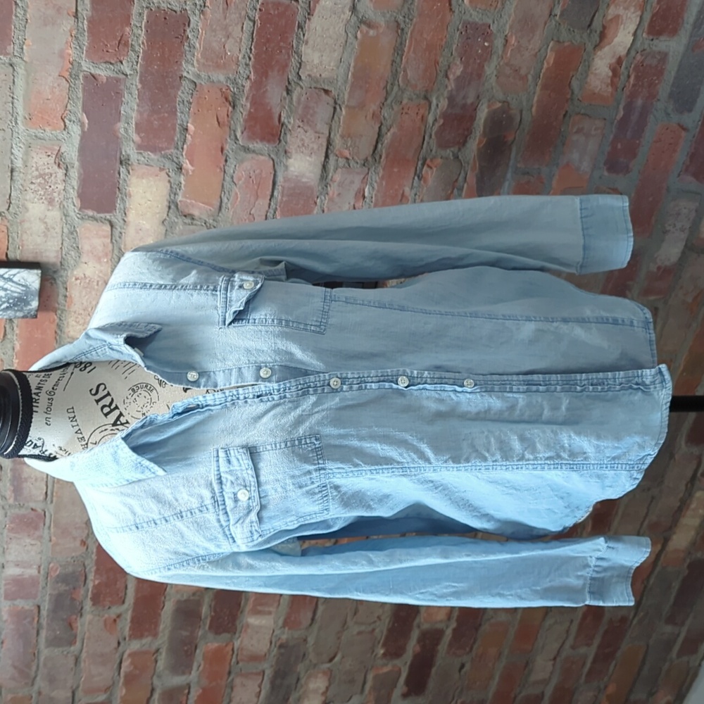 Light wash denim shirt.